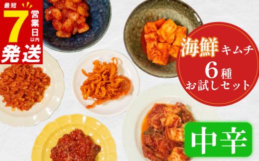 中辛 キムチ 6種 詰め合わせ 食べ比べ 小分け 白菜 長芋 たこ するめ チャンジャ らっきょ アソート バラエティーセット ごはんのお供 ピリ辛 お米 ごはん ビール 酒 おつまみ 漬物 いか 昆