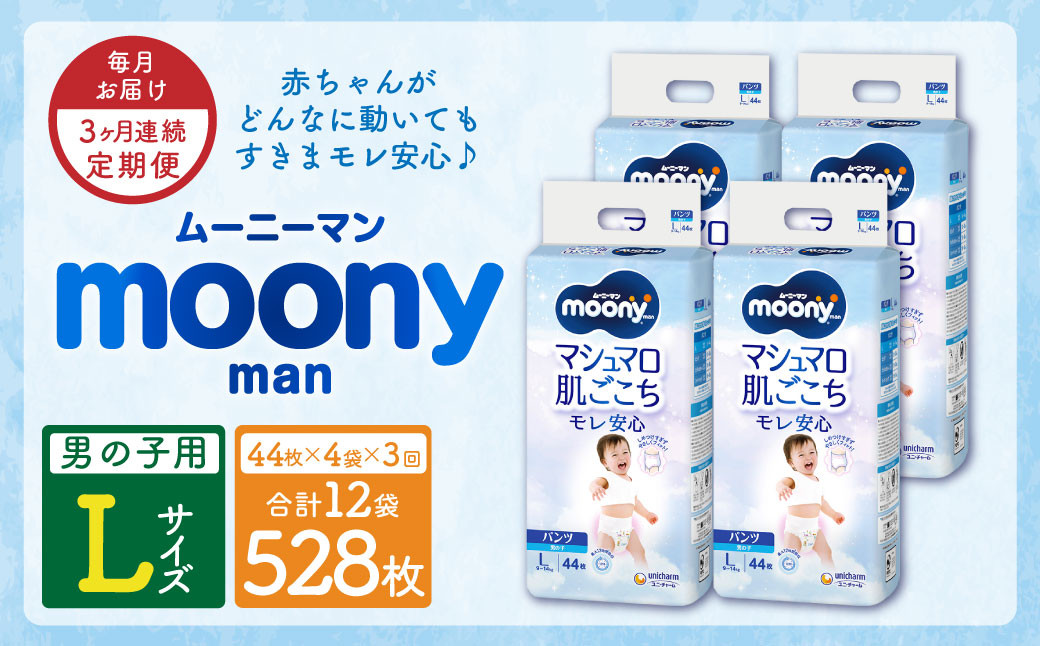 【3ヶ月連続定期便】 ムーニーマン 男の子用 Lサイズ 44枚×4袋 新技術 赤ちゃん パンツ