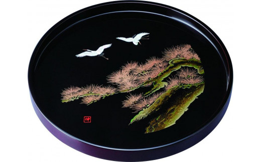 
木製丸盆 30cm 溜 飛祥

