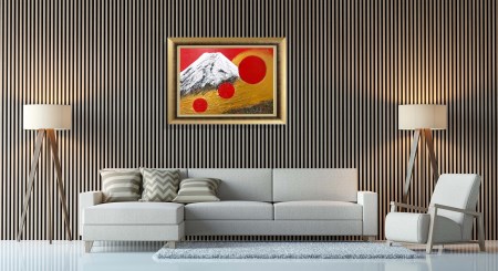 富士山溶岩パワーアート「金雲流白富士」 絵画 アート
