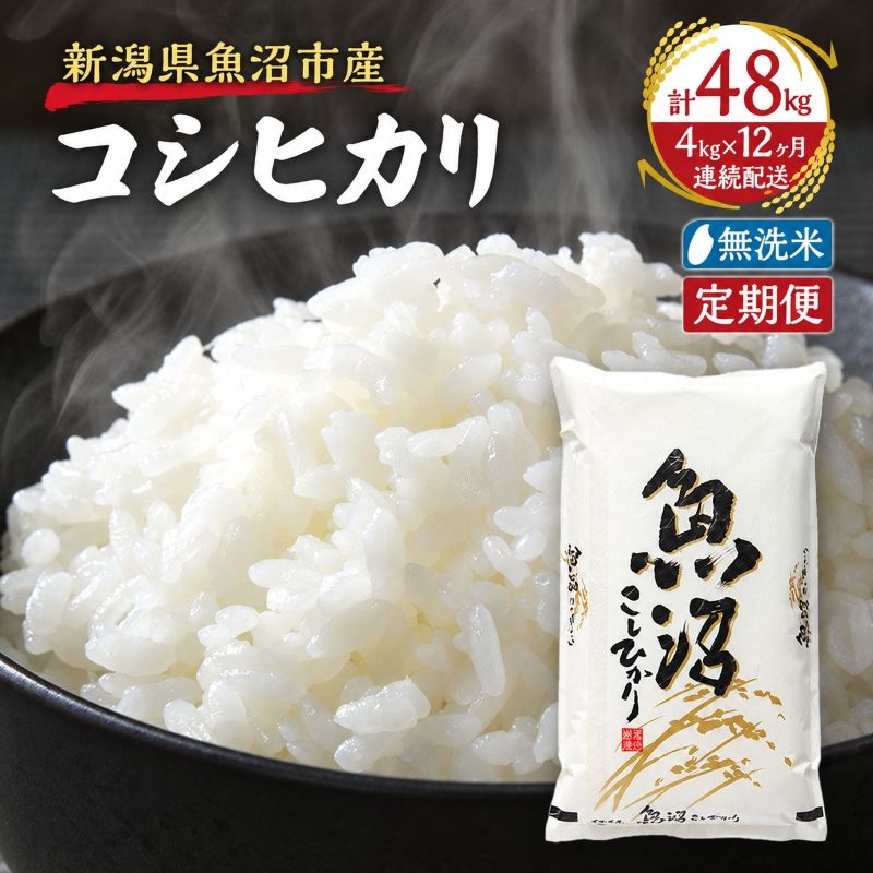 【ふるさと納税】【定期便：雪国逸品 無洗米4kg×12ヶ月】越後魚沼郷 魚沼産コシヒカリ　お届け：寄附入金確認後の翌月より発送