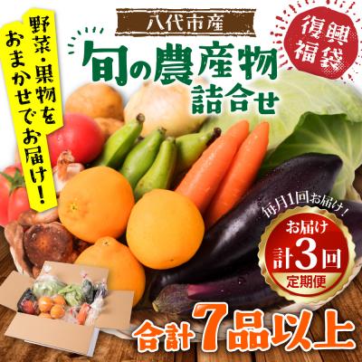 ふるさと納税 八代市 【定期便3回】【毎月お届け】八代市産!旬の農産物詰合せ 復興 福袋 7品以上_065-5046-A