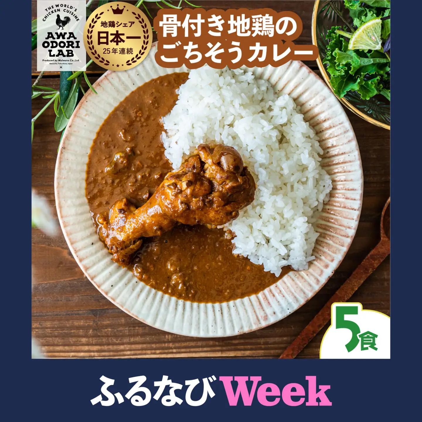 【ふるなびWEEK対象】日本一地鶏 阿波尾鶏　骨つき地鶏のごちそうカレー ５人前セット カレー レトルト 阿波尾鶏 5食入り AWAODORI LAB
