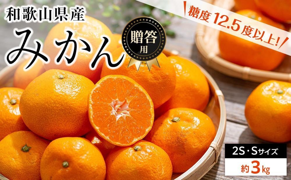 
            和歌山県産 糖度 12.5度以上 秀品 贈答用 みかん 3kg 2S・S サイズ混合 【NY1w】
          