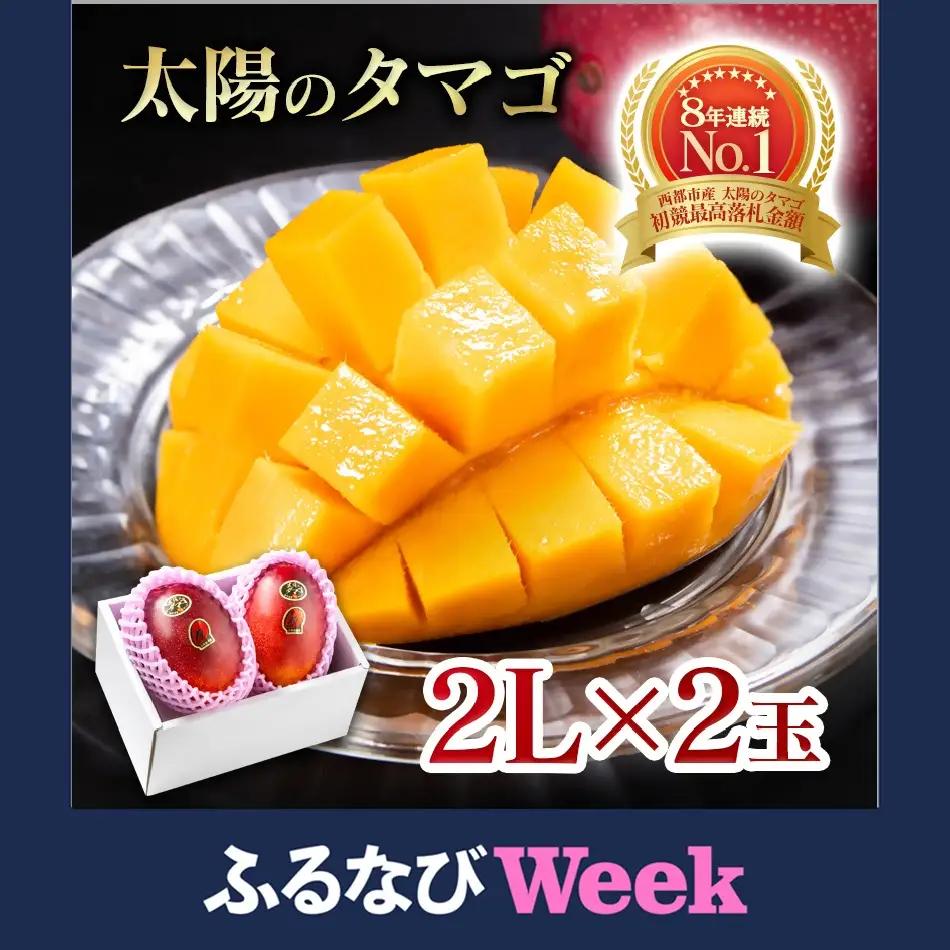 【ふるなびWEEK対象】7月発送 最高級ブランド『太陽のタマゴ』2L×2個【糖度15度以上】宮崎県西都市産完熟マンゴー＜68-1b＞