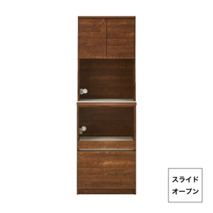 【開梱設置】キッチンボード カフェ60　60上台(OP)＋スライドオープン（ブラウン）_開梱設置 キッチンボード カフェ 60 大川家具 上台OP 下台 スライドオープン ブラウン 耐震ダボ 可動棚 