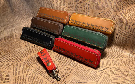 【選べるカラー】キーリング(レッド)＆ペンケース BIAU011 レザークラフト 革製品