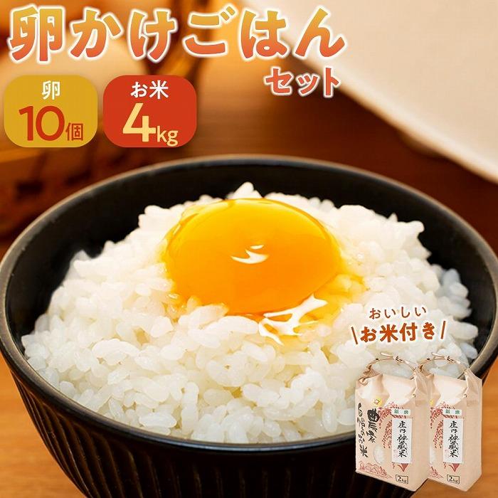 朝ご飯で1日元気に♪贅沢卵かけごはんセット＜大分うこっけい卵 生食用10個・庄内神蔵米（精米）4kg（2kg×2袋）＞