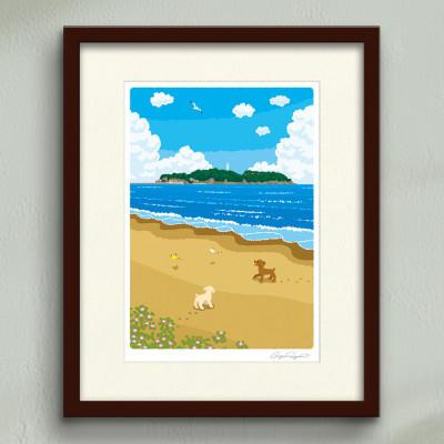 ふるさと納税 茅ヶ崎市 湘南・茅ヶ崎で描く、海を感じるイラストアート『ジークレーアートフレーム　SL-14』(小:八つ切)