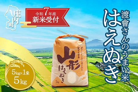 【新米受付 10月発送】R7年産 渡會さんのうまい米！はえぬき5kg（入金期限：2025.9.15）