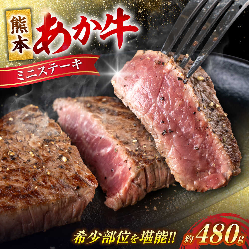 【ふるさと納税】熊本 あか牛 ミニステーキ 約480g（3〜4枚）【合同会社 たべたせいか】[AYCB036] 赤牛 和牛 牛肉 牛 肉 ミニ ステーキ シンシン トモ三角 イチボ ランプ カット ヘルシー 冷凍 国産 熊本県