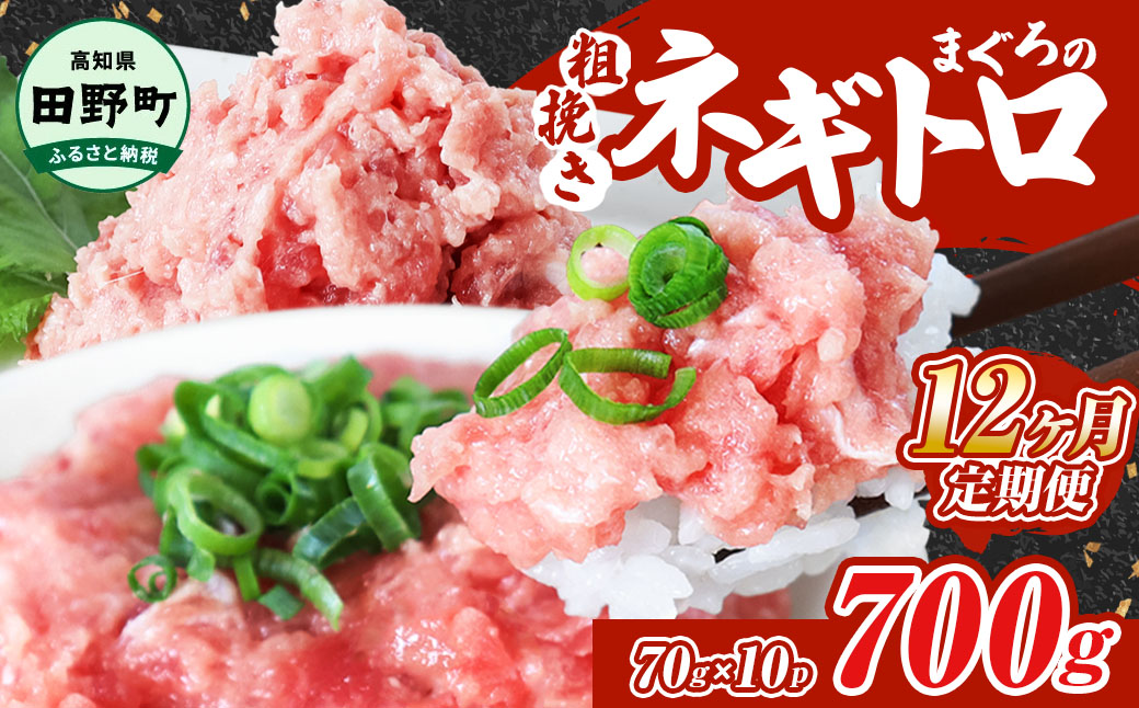 ～四国一小さなまち～ ≪カネアリ水産≫ まぐろのネギトロ 700g（70g×10パック）×12ヶ月定期便 ねぎとろ 鮪 マグロ キハダマグロ まぐろたたき 粗挽き 小分け パック 海鮮 魚介 便利