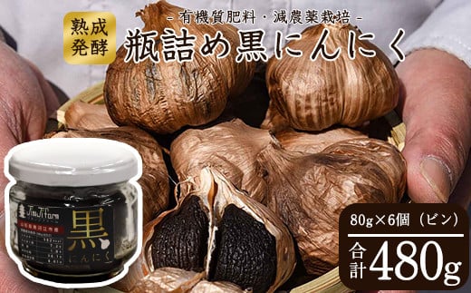 こだわり農家の減農薬栽培「発酵熟成 黒にんにくビン詰め」 80g×6個 山形県産　012-G-JF012