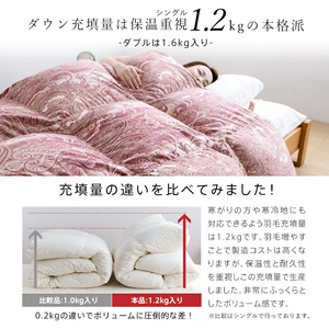 【増量1.2kg】羽毛布団　ハンガリーホワイトダック90％　DP370　シングル（無地ナチュラル）_増量タイプ 羽毛 掛け布団 ハンガリー ホワイトダック ダウン 90％ DP370 洗える 日本製 
