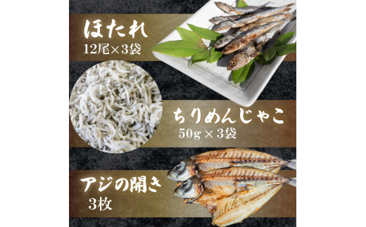 【 干物 3点 セット 】 アジ ちりめんじゃこ ほたれ ちりめん 魚 魚介 魚貝 人気 ランキング 詰め合わせ おかず 海鮮 ギフト 贈り物 お歳暮 お中元 プレゼント 冷凍 簡単 手軽 産地直送 