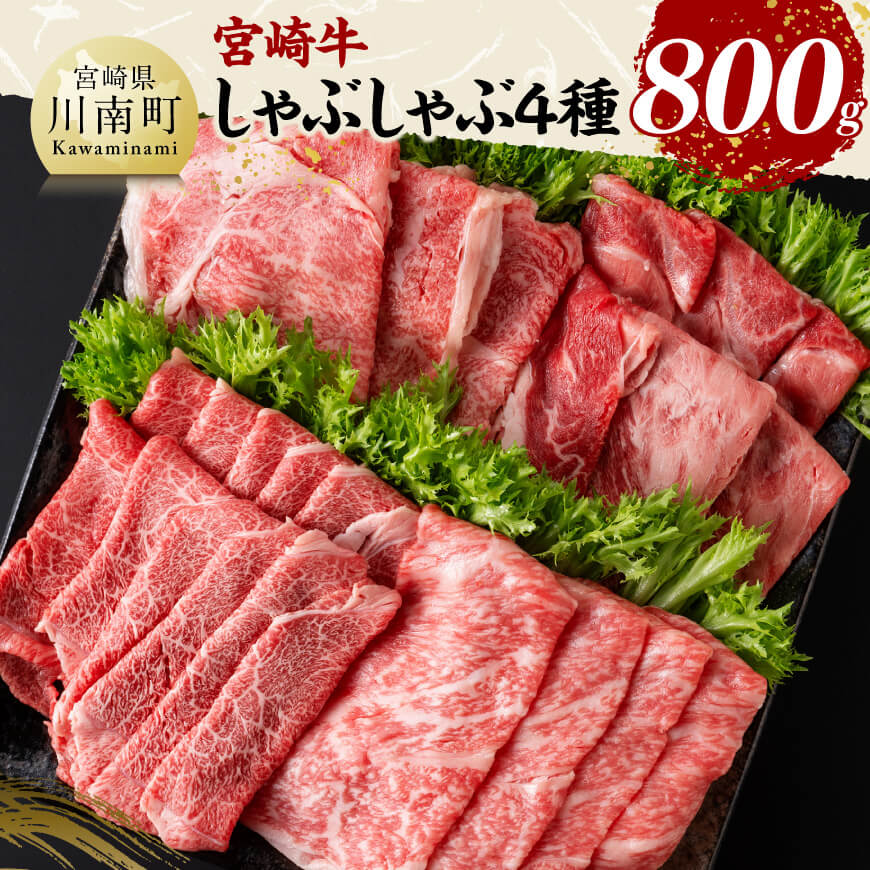 【ふるさと納税】※レビューキャンペーン※宮崎牛しゃぶしゃぶ食べ比べ4種盛 合計800g - 肉 牛肉 国産 黒毛和牛 宮崎牛 すき焼き しゃぶしゃぶ 焼きしゃぶ 食べ比べ 宮崎県 川南町 D11408