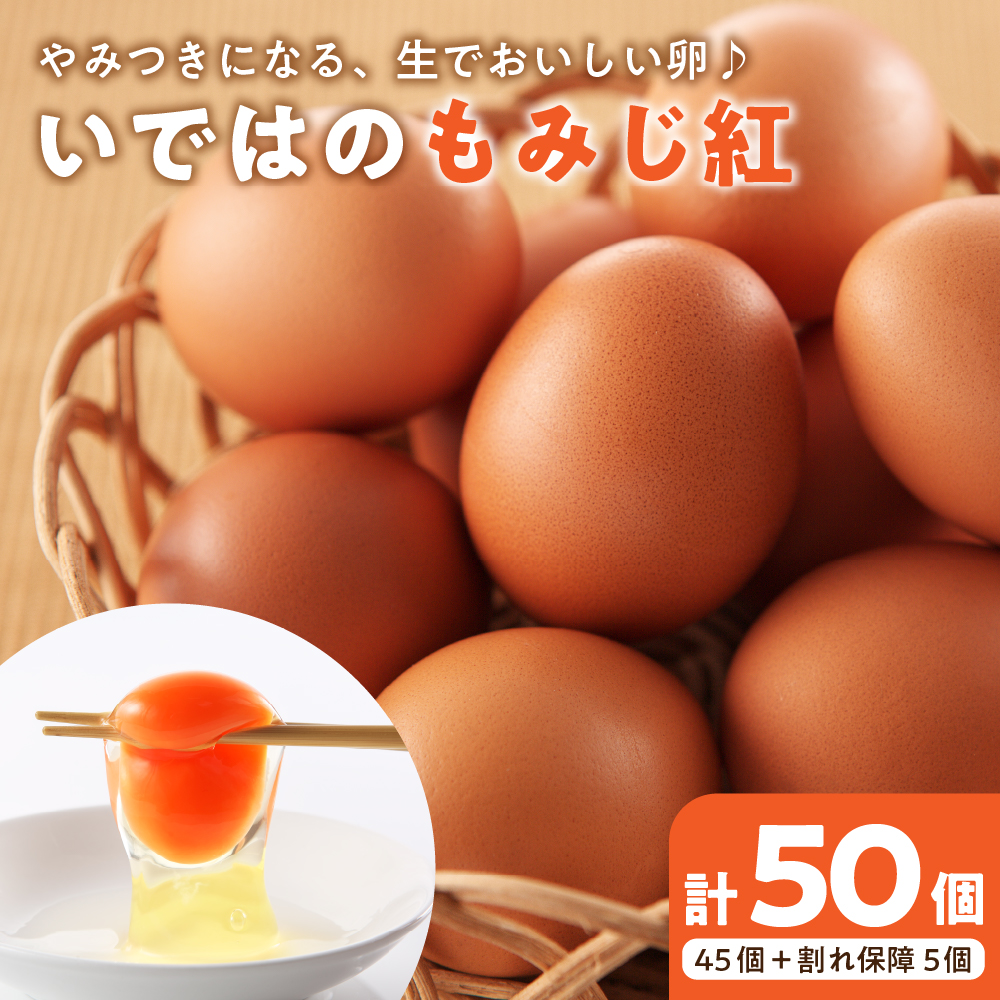 たまご 50個 入り（破損補償5個を含む）新鮮うみたて【ブランド 卵 いではのもみじ紅 】 50個 入り