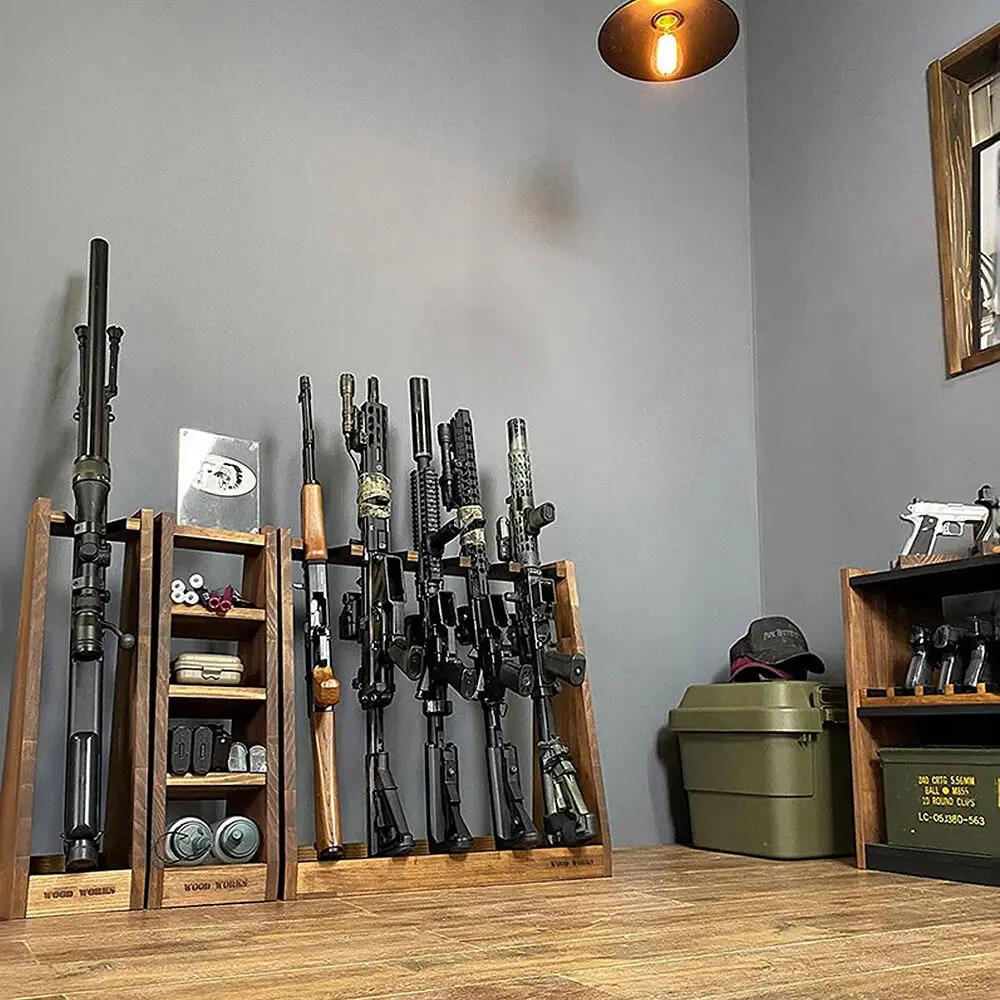 WOOD WORKS ガンラック ライフルスタンド 5丁掛【本体:ミリタリーグリーン】完成品