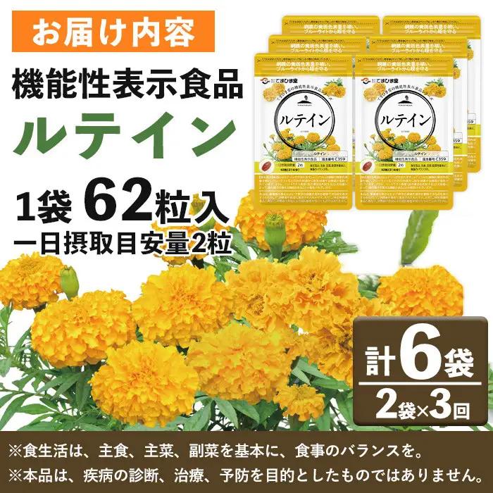 No.1033 ＜定期便・全3回(隔月)＞ルテイン(計372粒・62粒×2袋×3回)鹿児島 日置市 健康食品 加工食品 サプリ 栄養バランス 食生活 安心安全 目 【てまひま堂】