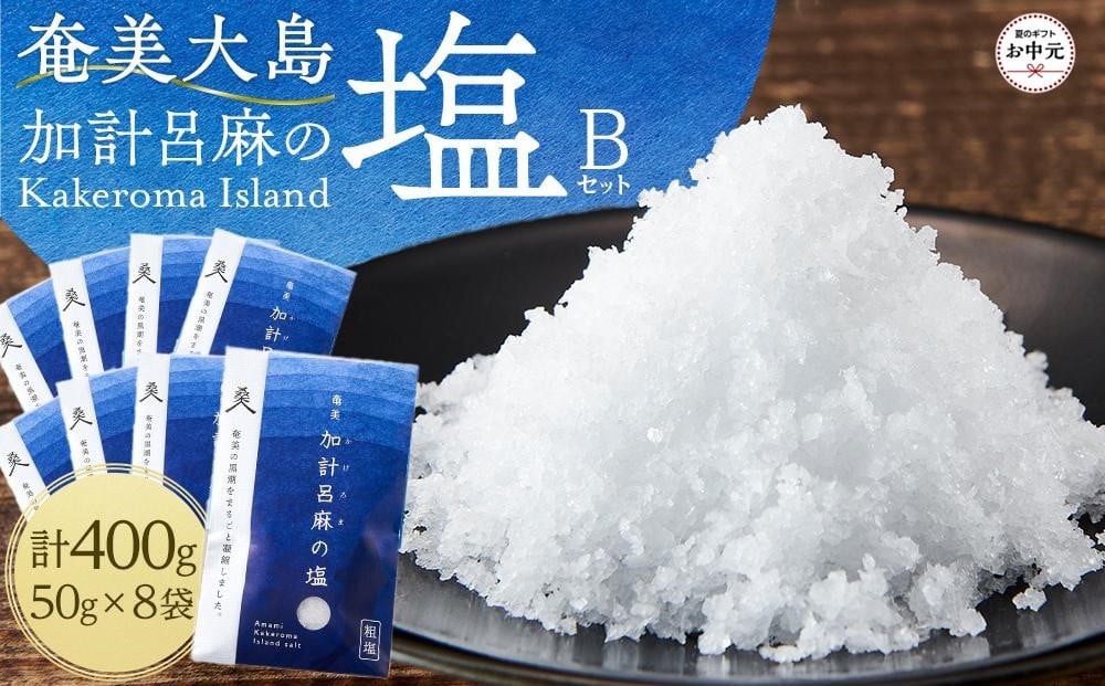 
            【お中元用】【ミネラル豊富な100％粗塩】奄美大島 加計呂麻の塩 計400g（50g×8袋） Bセット
          