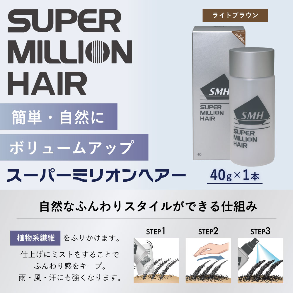 【ふるさと納税】P-15 スーパーミリオンヘアー（増毛パウダー）ライトブラウン1本（40g）全6色展開 男女兼用 ルアン SUPER MILLION HAIR ボリュームアップ 男性用 女性用 メンズ レディース ヘアケア 薄毛隠し 白髪隠し カバー 対策 手軽 増毛剤 粉