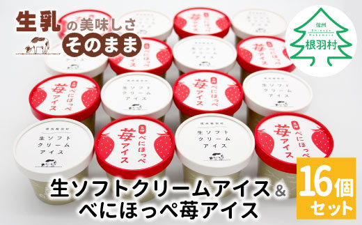 生ソフトクリームアイス＆紅ほっぺいちごアイス 16個セット 10000円　生ソフトクリームアイス　アイスクリーム　ソフトクリームアイス　イチゴ　いちご　苺アイス　苺スイーツ