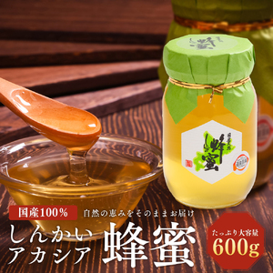 国産天然 しんかいアカシア蜂蜜（600g） ( ふるさと納税 はちみつ アカシア蜂蜜 国産 ハチミツ 天然 濃厚 北海道 遠軽町 株式会社 新海養蜂場 ) en01-00160