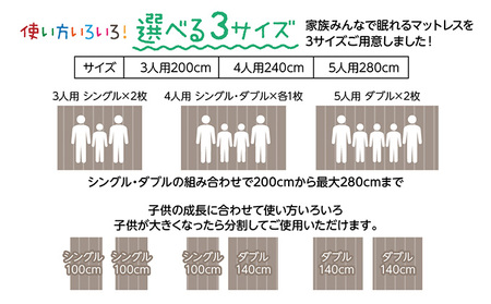 マットレス 連結 5人用 幅280cm 防ダニ マットレス