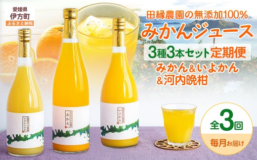 【3ヶ月定期便】田縁農園 3種みかんジュース（みかん いよかん 河内晩柑）セット 全3回  【ふるさと納税 人気 おすすめ ランキング ジュース みかんジュース オレンジジュース ミカン みかん 蜜柑 オレンジ 温州みかん 伊予柑 河内晩柑 フルーツジュース フルーツ 果物 セット 詰合せ 贈り物 贈答 ギフト 愛媛県 伊方町 送料無料】 IKTA049