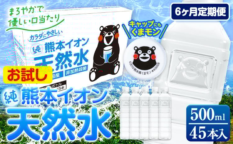 
                  【6ヶ月定期便】水 500ml 家計応援 くまモン の ミネラルウォーター 天然水 熊本イオン純天然水 ラベルレス 45本 500ml 《お申込み翌月から出荷》 飲料水 定期 備蓄 備蓄用 箱 ペットボトル 防災用 調乳 ラベル ミネラルウオーター
                