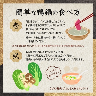 鴨鍋セット 2～3人前(ロース150g・もも150g・つみれ200g・スープ200g)【配送不可地域：離島】