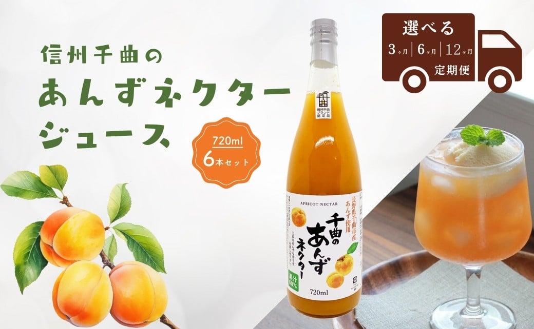 
            【定期便】信州 千曲のあんずネクター ジュース  720ml 6本セット 3か月~12か月｜ 杏子 果物 フルーツ 長野県産 千曲市
          