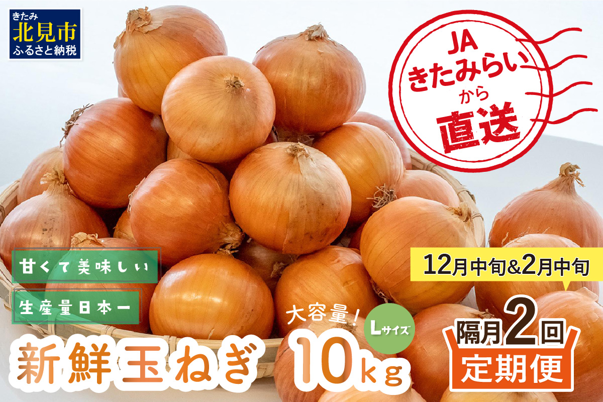 ☆L玉隔月定期便(12月・2月)☆JAきたみらいから直送する新鮮玉ねぎ 10kg(L玉)×2回 ( 野菜 定期便 玉葱 たまねぎ 期間限定 )【999-0148-2025】