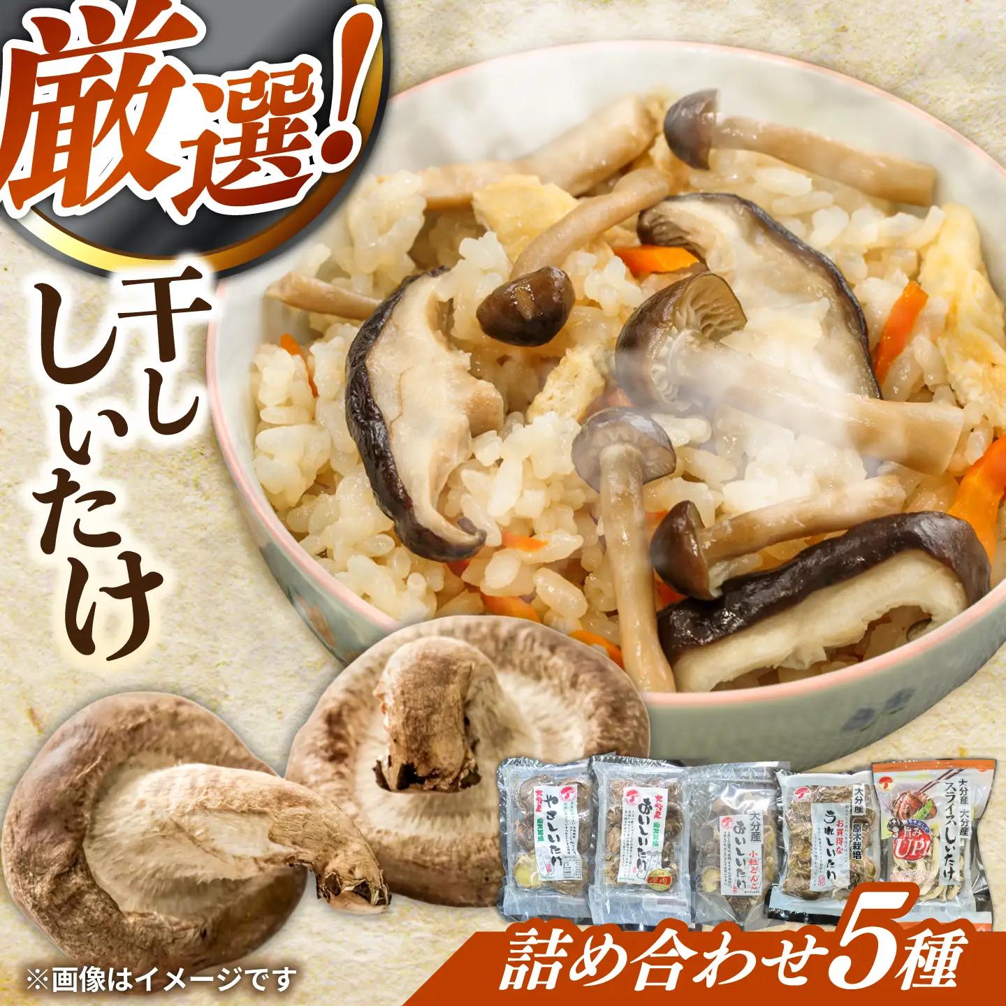 干ししいたけ 詰め合わせ5点セット！大分県産干し椎茸 椎茸 どんこ こうこ こうしん スライス 日田市 / 高木商店[AREX004]