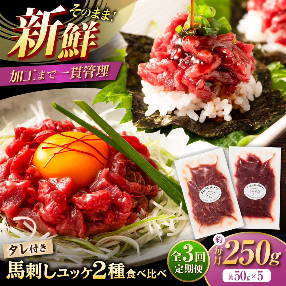 【ふるさと納税】【全3回定期便】「フジチク」ユッケ 2種の贅沢 食べ比べセット / 馬刺し 馬肉 刺し身 旨み 馬刺し 馬肉 冷凍 送料無料 【株式会社フジチク】[BHAD113]