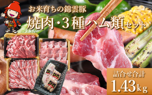 お米育ちの錦雲豚 焼肉ギフト セット 焼肉用1kgと3種のハム類セット | ブランド豚 九州産 大分県産 国産 冷凍 送料無料