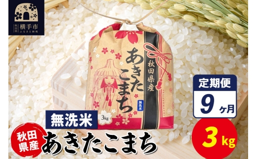 《定期便9ヶ月》あきたこまち 3kg×1袋【無洗米】令和7年産 秋田県産 こまちライン [こまちライン あきたこまち ブランド米 お米 無洗米 精米 米どころ 秋田 秋田県産]