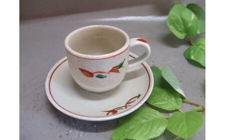 【信楽焼】白釉上絵付カップ&ソーサー   うつわ nwu-025