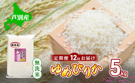 米 令和6年産 【12回お届け】 定期便 北海道 芦別産 R6年産 ゆめぴりか 無洗米 5kg ごはん お米 新米 特A ライス 北海道米 ブランド米 ご飯 あっさり ふっくら 調整済 食味ランキング  ギフト 川崎森田屋 送料無料