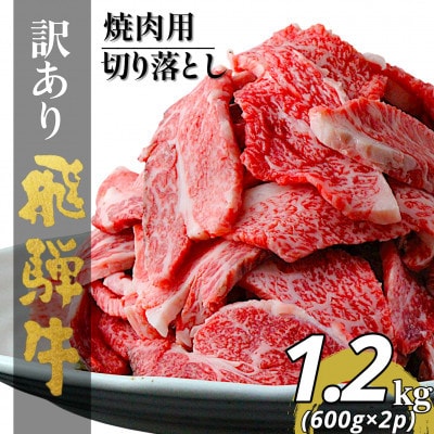 【毎月定期便】【訳あり】飛騨牛切り落し焼肉用1.2kg小分け(600g×2p)全3回【配送不可地域：離島】