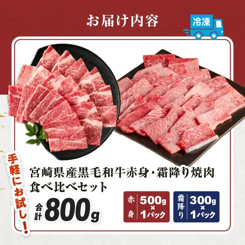 【畜産農家応援!!】≪肉質等級4等級以上≫黒毛和牛(赤身&霜降り)焼肉食べ比べセット 合計800g＆粗挽きウインナー 肉 牛 牛肉 おかず 国産_T030-2196-U
