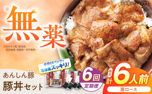 【6回定期便】無薬育ちのあんしん豚 豚丼 セット 計6人前（肩ロース120g × 2人前）× 3セット / 藤井ファーム 豚肉 豚丼 ぶたどん 豚どん 冷凍 国産 お惣菜 惣菜 タレ付き 豚カタロース 豚肩ロース 無薬 あんしん豚 丼 丼もの レトルト食品 冷凍 セット タレ たれ たれ付き おかず 簡単調理 お手軽 時短 お歳暮 [AWAF014]