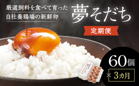 F-37【3か月定期便】お届け日時の指定可能「夢そだち60個」厳選飼料を食べて育った自社養鶏場の新鮮卵を♪