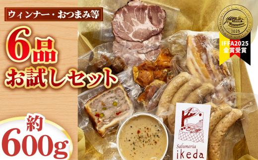 ウインナー等6品お試しセット　約600g ／ 肉 豚肉 おつまみ 燻製 スモーク レバーペースト ウインナー スナギーモ ポークジャーキー パテ・アンクルート 詰め合わせ 食べ比べ 愛知県 No.441