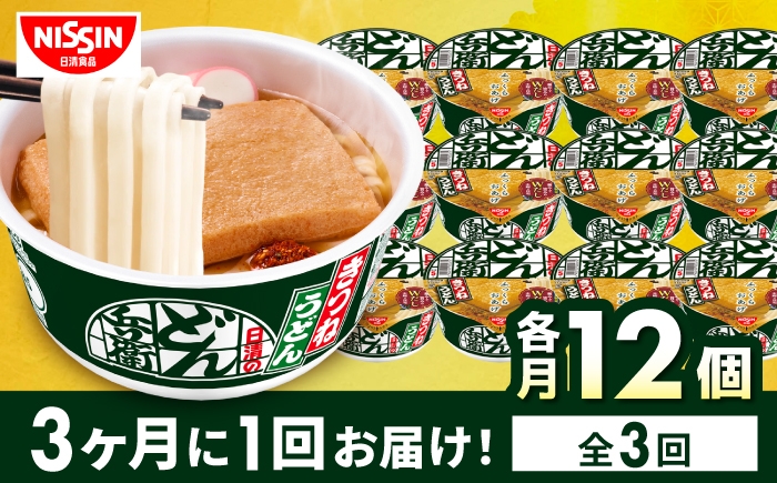 
                  【全3回定期便】【3か月おきにお届け】 日清のどん兵衛 きつねうどん（西日本向け/1ケース12食入）/ どん兵衛 きつねうどん 西日本 定期便 日清 うどん 非常食 保存食 関西風 / 栗東市 / 日清食品株式会社 [BIBI053]
                
