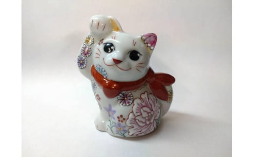 （赤）招き猫 花詰 九谷焼  石川 金沢 加賀百万石 加賀 百万石 北陸 北陸復興 北陸支援