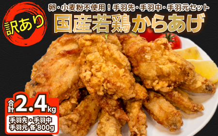 【訳あり】 唐揚げ 2.4kg 手羽先 手羽元 手羽中 ハーフ 各400g×2 唐揚げ GG