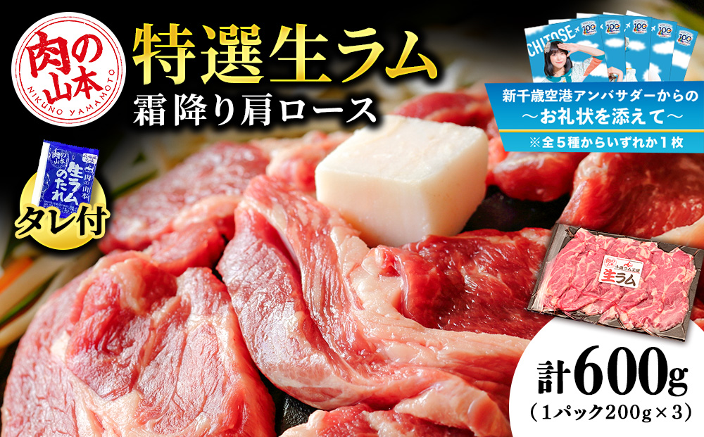 【千歳市開港100年記念】特撰 生ラム (冷凍）タレ付 600g＜肉の山本＞