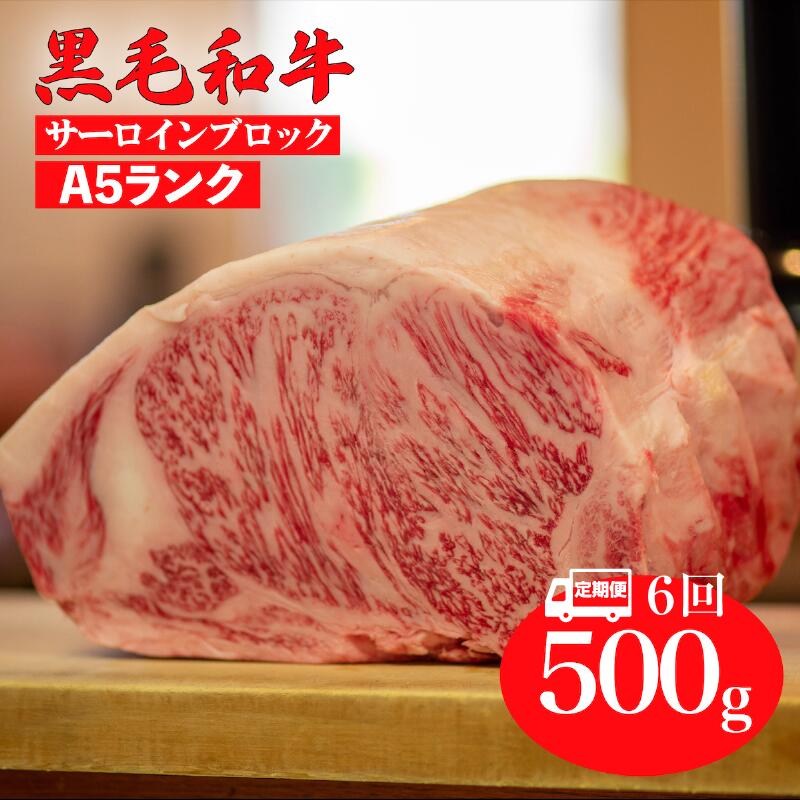 【ふるさと納税】【6回定期便】黒毛和牛 A5ランク サーロインブロック 500g 国産 牛肉 和牛 牛サーロイン ステーキ用 ブロック肉 冷蔵 チルド 高級肉 霜降り ステーキ 焼肉 BBQ お取り寄せ グルメ 贈答用 ギフト お中元 夏ギフト 敬老の日 記念日 お祝い 送料無料