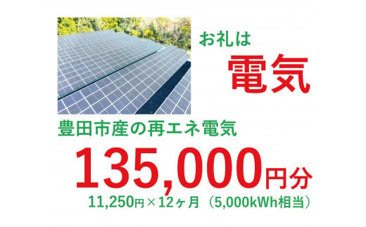 おいでんのでんき5,000kWh相当（135,000円分　毎月11,250円分×12ヶ月）【定期便：全12回】